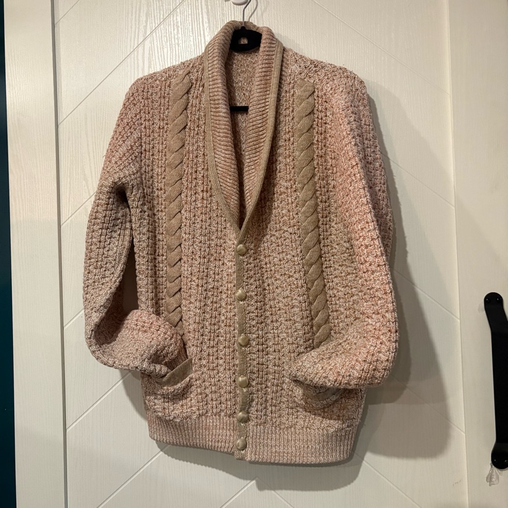 Vintage ChunkyKnit Cardigan Cable Knut ShawlCollar‎ Eclectic Grandpa cottagecore - Picture 2 of 6